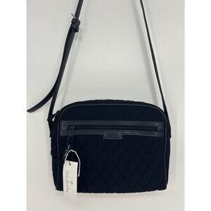 NWT-Vera Bradley Trimmed Crossbody Bag Double Top Zip Closure Classic Navy Print